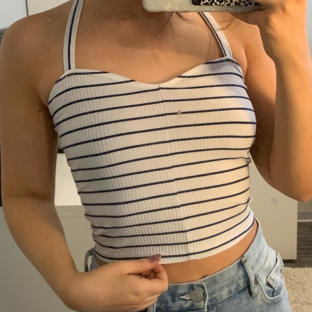 Forever 21 Blue and White Striped Halter Top